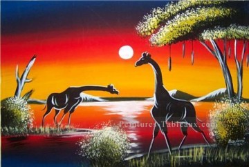  girafes sous la lune Forêt Peinture à l'huile